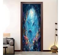 Effetto 3D Adesivi per Porte Autoadesivo 77x200 cm Delfini Nel Mondo Sottomarino Adesivo della Porta Impermeabili e Resistenti Facili da Applicare e Rimuovere Blu Carta Parati Creativa