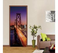 Effetto 3D Adesivi per Porte Autoadesivo 95x215 cm Ponte di Brooklyn Adesivo della Porta Impermeabili e Resistenti Facili da Applicare e Rimuovere Scena Notturna Della Città Carta Parati Creativa