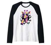 Effetto Carta Strappata Giraffa Occhiali da Sole Giraffe Maglia con Maniche Raglan