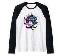 Effetto Carta Strappata Scimpanzé Occhiali da Sole Maglia con Maniche Raglan