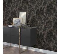 Bliss Floreale Testurizzati Vinile Parato Nero/Oro 3D Effetto Erismann 10402-15
