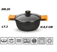 Pinti Inox Casseruola Efficient in Alluminio Pressofuso con Rivestimento Antiaderente, Coperchio in Vetro, Nero, cm 20 - 2951420