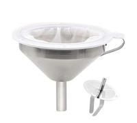 Efficiente accessorio da cucina, imbuto in acciaio inox con manico protettivo per versare in sicurezza, rete a maglie fini rimovibile per un