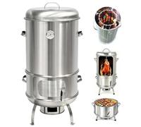 Efficieran Affumicatore Barbecue a Carbone 3-in-1 Verticale Inox | Barbecue Affumicatore a Barile Verticale Smontabile con Sportello e Termometro per Affumicatura Carne all'Aperto