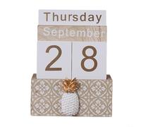 EffiFish Calendario retrò a blocchi di legno, ornamento da scrivania con mese, data e giorno, decorazione rustica per la casa per ufficio, scrivania, soggiorno, riutilizzabile anno dopo anno (B)