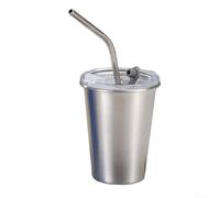 EffiFish Coffee to go Cup - Tazza termica da viaggio con cannuccia, riutilizzabile, a doppia parete, in metallo, per bevande calde e fredde, escursionismo, colore oro (argento, 350 ml)