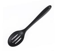 EffiFish Cucchiaio scanalato in silicone con manico ergonomico, resistente al calore, utensile da cucina per scolare pasta e verdure, motivo rosso nero (nero)