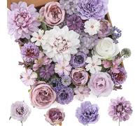 EffiFish Fioriera artificiale viola con steli, rosa dalia, in seta, mix di peonie per bouquet da sposa fai da te, centrotavola per la casa, composizioni a bassa manutenzione