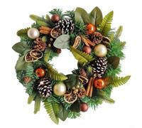 EffiFish Ghirlanda natalizia artificiale da 50 cm, con palline in oro rosa, bacche e pigne innevate, per interni ed esterni, decorazione per porte e pareti