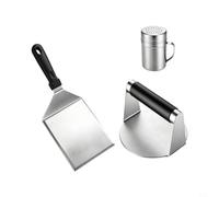 EffiFish Kit di pressa per hamburger fracassato da 3 pezzi, spatola per piastra in acciaio inossidabile, schiacciapatate e pinne, shaker per condimento per griglia, hamburger resistente, set di