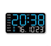 EffiFish Orologio da parete digitale a LED con visualizzazione della data e della settimana, controllo vocale, luminosità regolabile, da tavolo, montaggio a parete, sveglia (D)