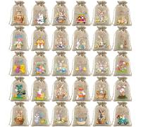 EffiFish Set di 30 sacchetti pasquali con coulisse a forma di coniglio, sacchetti per caramelle con motivi a uovo per bomboniere, sacchetti di lino 10 x 15 cm e 13 x 18 cm (10 x 15 cm)