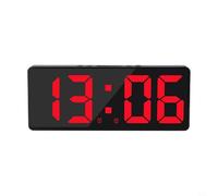 EffiFish Sveglia intelligente a specchio con controllo vocale, display digitale a LED mostra ora, data, temperatura, funzione snooze per comodino (rosso)