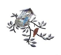 EffiFish Uccelli Decorazione Della Parete Metallo Albero Arte Decorativo Appeso Con Birdhouse Indoor Outdoor Garden Brown Leaf Design 30X27cm Uccelli Decorazione Della Parete