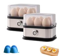 Effortless Egg Cooking with The Ultimate Stainless Steel Egg Cooker, Smart Egg Cooker with Auto Shut Off, Electric Rapid Egg Boiler for 6 Eggs, 3 Modes, Soft/Medium/Hard Boiled (2pcs)