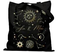 EFFUSON Borsa tote estetica in tela da donna con tasca e bottoni, borsa a secchiello grafica, regalo per gli amanti degli animali di cane, gatto, rana, Sole & Luna, Taglia unica
