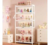 EFGETD Vetrina Espositiva con Ante in Acrilico per Figure da Collezione, Vetrina Trasparente 5 Ripiani Libreria per Curiosità, Maniglie Colorate Mobiletto Portaoggetti(6 Floor 80cm)