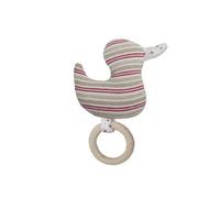 Efie sonaglio con anatra con anello in legno rosso/naturale a righe, materiale da coltivazione biologica, 100% Made in Germany da oltre 60 anni