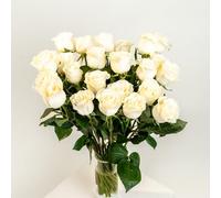 eFIORI Mazzo di 24 Rose Bianche Vere, Dedica Personalizzata e Consegna Fiori a Domicilio - Bouquet di Rose Fresche a Calice Grande - Idea Regalo per lei - Centrotavola e Decorazioni interni