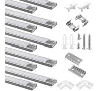 Efishine Confezione da 10 profili LED in alluminio 10 x 1 m, profilo in alluminio a U con copertura opaca per strisce LED, tappi terminali e staffa di montaggio per strisce LED, installazione molto