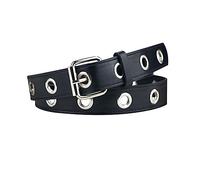 EFLAL Cintura sottile in pelle con fibbia ad ardiglione da donna stile punk da 100-120cm con decorazione occhiello in metallo argentato, Nero