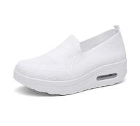 EFLAL Scarpe da Tennis Donna Ginnastica per Maglieria Sportiva Cuscino Piattaforma 5CM Casual Elastiche con Zeppa Passeggio calzino Traspirante,Bianca,38