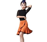 EFLAL Vestito da Ballo Latino per Ragazze Ginnastica Costumi di Danza Costume da Ballo Salsa Tango Concorso Latino Vestito da Competizione per Feste di Carnevale,Arancia,140