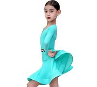 EFLALYHG Abito da Ballo a Maniche Lunghe per Ragazze, Rumba, Samba, Spettacolo di Danza, Gonna, Ballo Moderno, Abbigliamento da Sala Costumi per competizioni sul palco,Blu,140