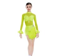 EFLALYHG Abito da Ballo Latino con Nappe per Ragazze - Completo per esercitazioni di Ballo da Sala Salsa Rumba cha cha Samba Tango Gonna da Competizione,Verde,120