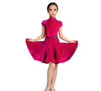 EFLALYHG Abito da Ballo Latino per Ragazze Abito da Ballo in Velluto per Bambini Abito da Competizione per Salsa Rumba cha cha Samba Tango,Rosa,130