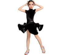 EFLALYHG Abito da Ballo Latino per Ragazze Abito da Ballo in Velluto per Bambini Abito da Competizione per Salsa Rumba cha cha Samba Tango,Nero,150