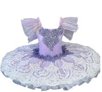 EFLALYHG Abito da Ballo per Bambine con tutù, tutù a Pancake, Costume da Gara di Danza del Piccolo Cigno,Viola,160