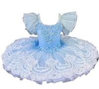 EFLALYHG Abito da Ballo per Bambine con tutù, tutù a Pancake, Costume da Gara di Danza del Piccolo Cigno,Blu,110