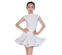 EFLALYHG Abito da Ballo per Ragazze, Senza Maniche, a Collo Alto, Completo per Competizione di Ballo da Sala, Abito per Spettacolo di Rumba, Cha Cha, Samba,Bianca,160
