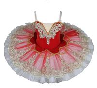 EFLALYHG Abito da Spettacolo per Bambina con tutù di Danza Classica, tutù Ricamato a Pancake, Costumi da Competizione per Danza del Cigno,Red 1,140