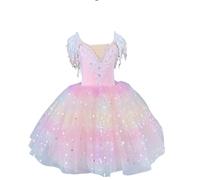 EFLALYHG Abito Lungo da Ballo per Bambina con tutù, Completo da Ginnastica Senza Maniche per Bambina Canotta e Gonna Costume da Ballerina per Pattinaggio e Spettacolo,B,110