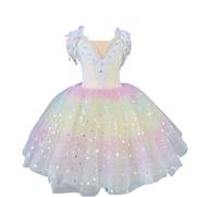 EFLALYHG Abito Lungo da Ballo per Bambina con tutù, Completo da Ginnastica Senza Maniche per Bambina Canotta e Gonna Costume da Ballerina per Pattinaggio e Spettacolo,C,160