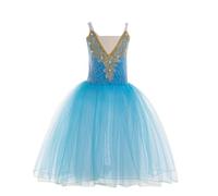 EFLALYHG Abito Lungo da Danza Classica per Bambine, Senza Maniche, Abito da Ballerina Fata Abito da Ballerina Cigno Body da Ginnastica tutù Gonna in Tulle,Blu,150