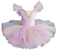 EFLALYHG Abito tutù da Balletto per Bambine, Body da Ballo in Spandex e Cotone, Gonna da Competizione di Danza, Completo da Ballerina,Light Pink,120