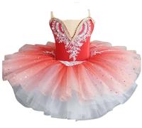 EFLALYHG Abito tutù da Balletto per Bambine, Body da Ballo in Spandex e Cotone, Gonna da Competizione di Danza, Completo da Ballerina,Rosso,130