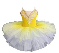 EFLALYHG Abito tutù da Balletto per Bambine, Body da Ballo in Spandex e Cotone, Gonna da Competizione di Danza, Completo da Ballerina,Giallo,150