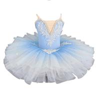 EFLALYHG Abito tutù da Balletto per Bambine, Body da Ballo in Spandex e Cotone, Gonna da Competizione di Danza, Completo da Ballerina,Blu,150