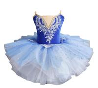EFLALYHG Abito tutù da Balletto per Bambine, Body da Ballo in Spandex e Cotone, Gonna da Competizione di Danza, Completo da Ballerina,Royal Blue,130