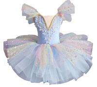 EFLALYHG Abito tutù da Balletto per Bambine, Body da Ballo in Spandex e Cotone, Gonna da Competizione di Danza, Completo da Ballerina,Light Blue,110