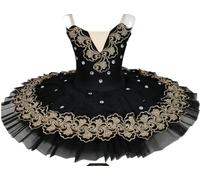 EFLALYHG Costume da Ballerina per Bambine, Body da Ballo in Tulle Ricamato Gonna da Ballerina Modello Il Lago dei cigni,Nero,130