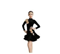 EFLALYHG Giallo,110, Vestito da Ballo Latino per Ragazze, per spettacoli di Danza, Costumi da Ballo per Bambini, a Maniche Lunghe, per la Competizione di Ballo da Sala, Gonna da Festa
