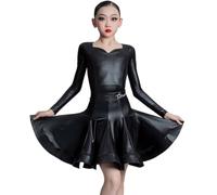 EFLALYHG Gonna Corta da Ballo per Bambine e Ragazze, Maniche Lunghe, Abbigliamento per Esercizi di Danza Latina Costume da Competizione per Ballo Sala Tango Salsa,Nero,130