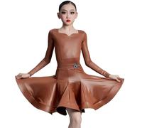 EFLALYHG Gonna Corta da Ballo per Bambine e Ragazze, Maniche Lunghe, Abbigliamento per Esercizi di Danza Latina Costume da Competizione per Ballo Sala Tango Salsa,Marrone,120
