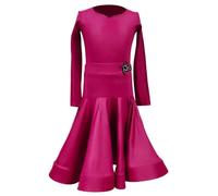 EFLALYHG Gonna Corta da Ballo per Bambine e Ragazze, Maniche Lunghe, Abbigliamento per Esercizi di Danza Latina Costume da Competizione per Ballo Sala Tango Salsa,Rose Red,160