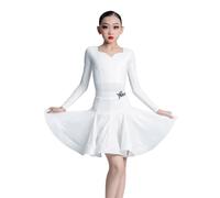 EFLALYHG Gonna Corta da Ballo per Bambine e Ragazze, Maniche Lunghe, Abbigliamento per Esercizi di Danza Latina Costume da Competizione per Ballo Sala Tango Salsa,Bianca,120